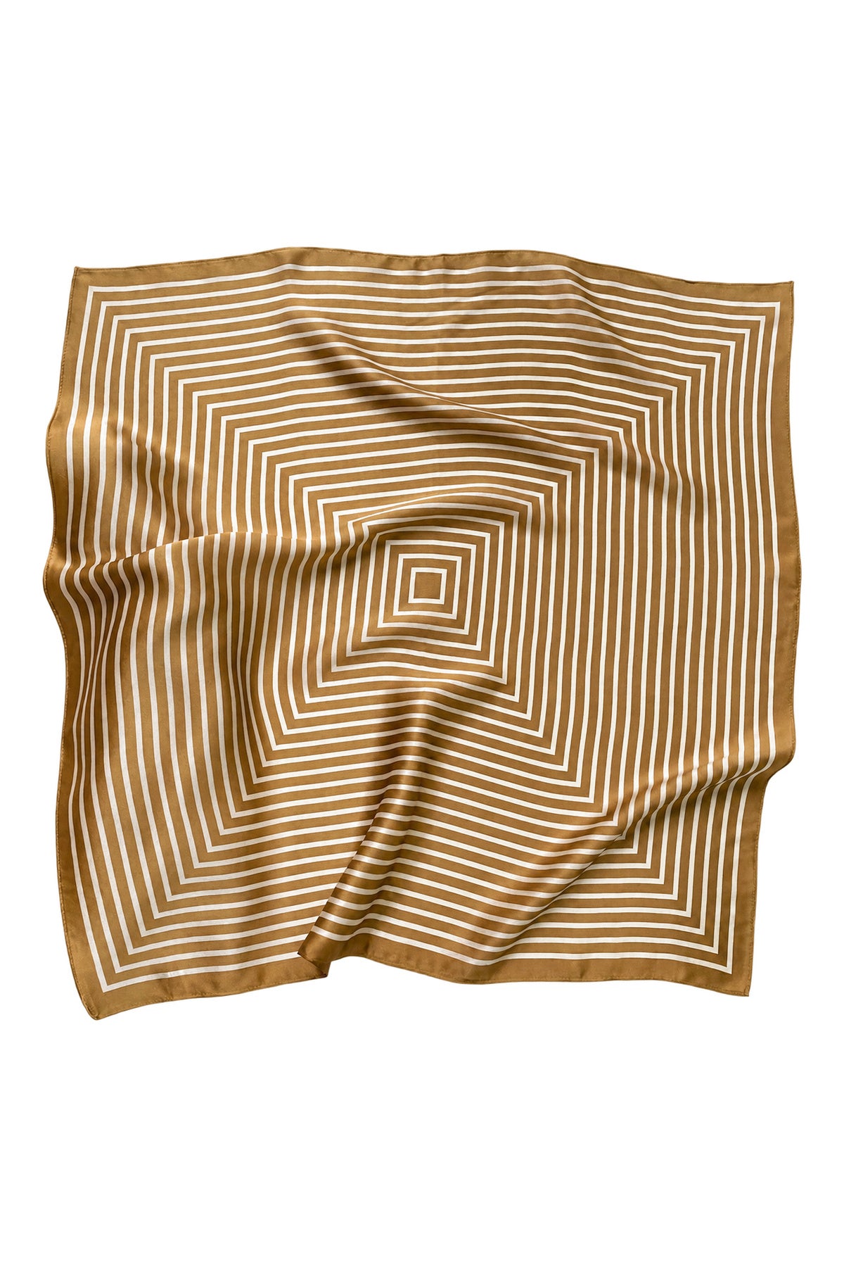 Orbita - kremowo-złota jedwabna apaszka damska we wzory geometryczne 70 × 70 cm KAMEA