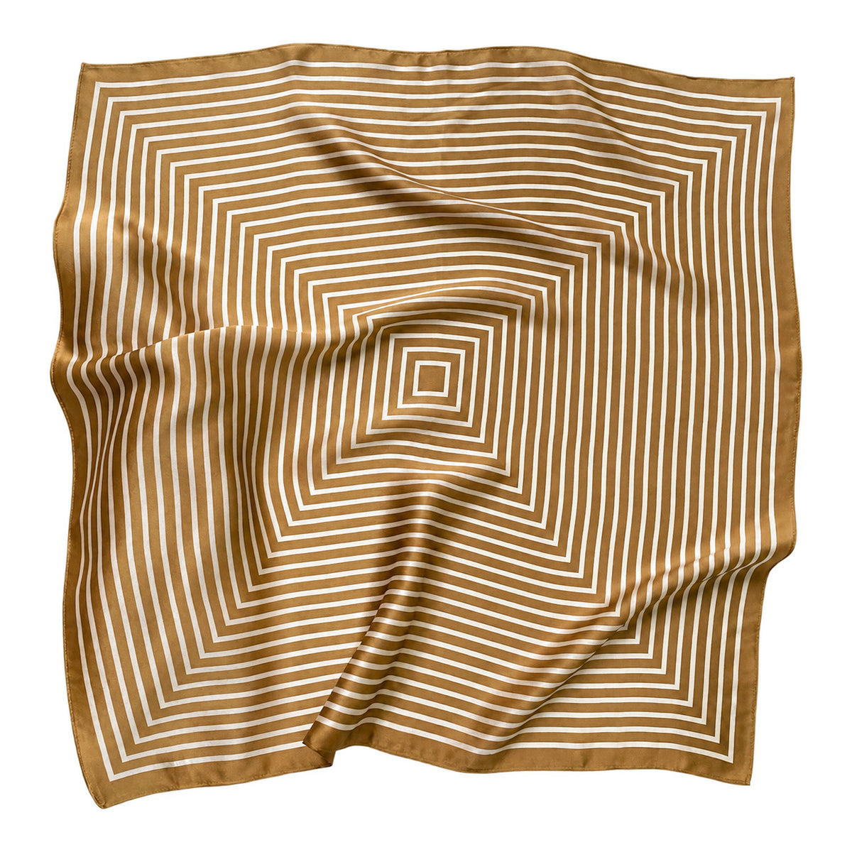 Orbita - kremowo-złota jedwabna apaszka damska we wzory geometryczne 70 × 70 cm KAMEA