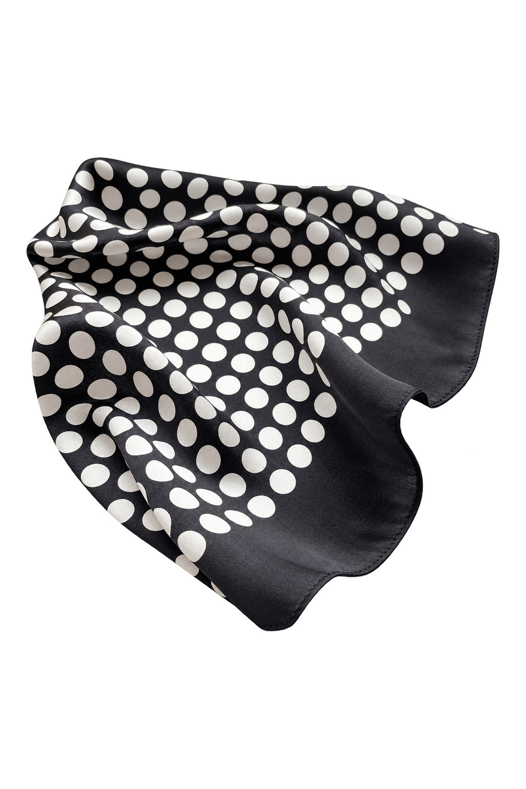 POLKA - czarno-kremowa jedwabna apaszka damska w grochy 70 × 70 cm KAMEA