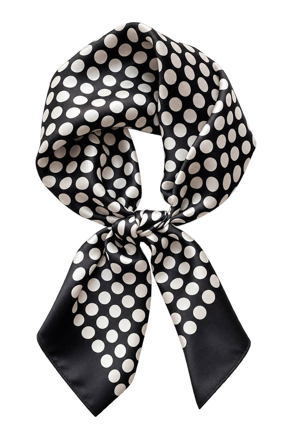 POLKA - czarno-kremowa jedwabna apaszka damska w grochy 70 × 70 cm KAMEA