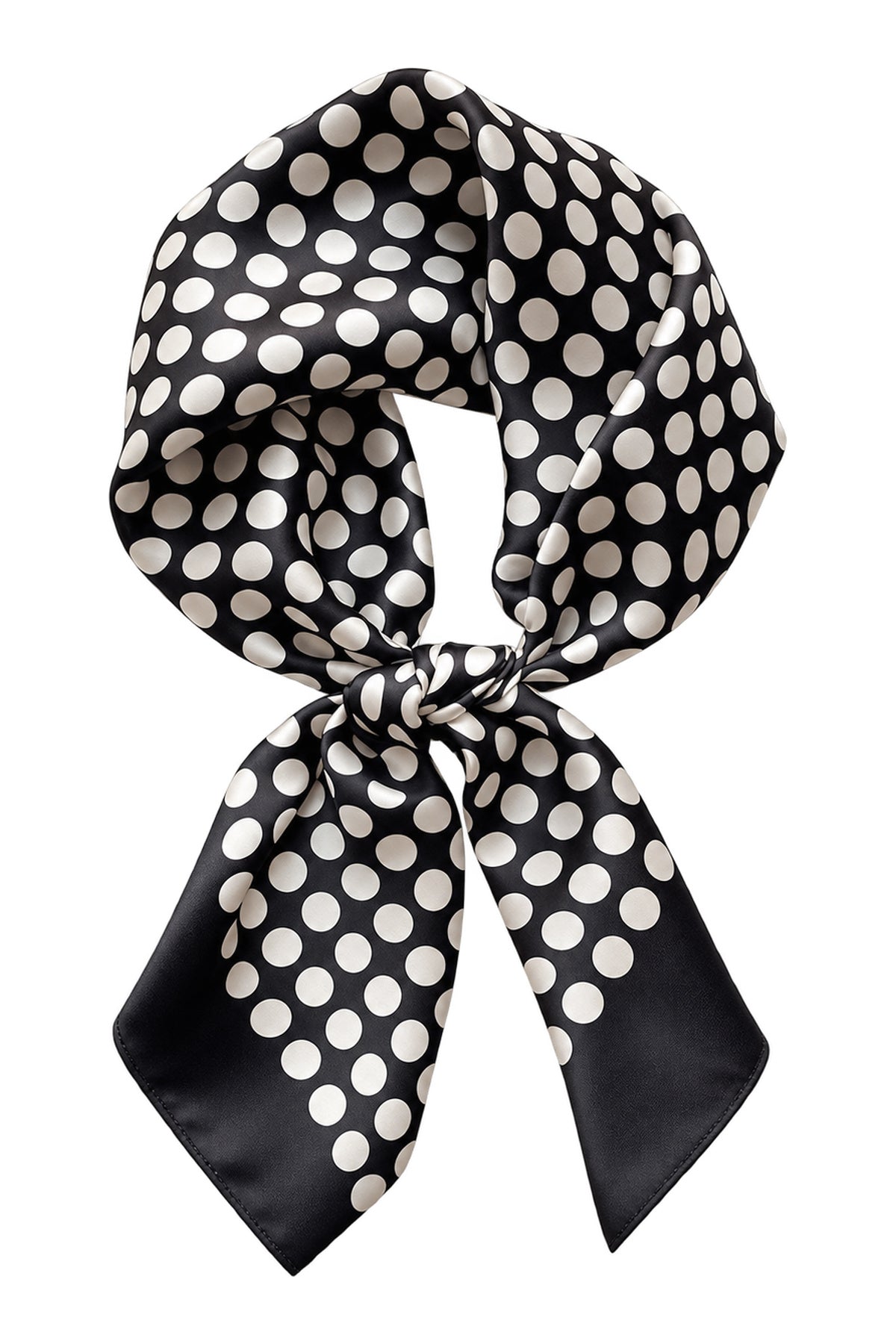 POLKA - czarno-kremowa jedwabna apaszka damska w grochy 70 × 70 cm KAMEA