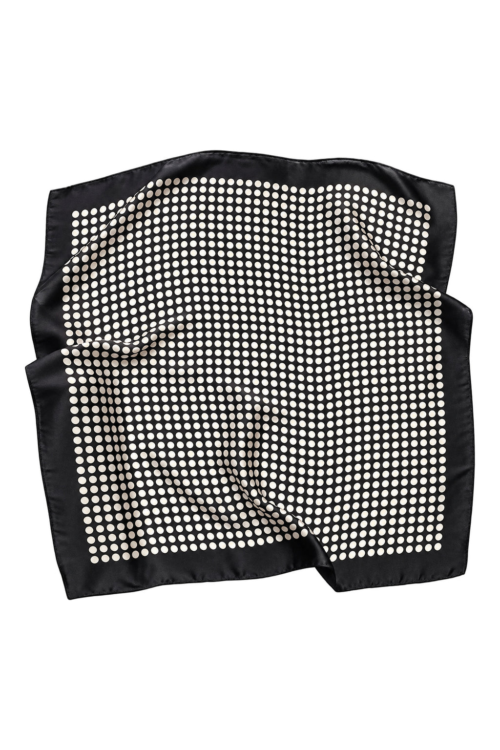 POLKA - czarno-kremowa jedwabna apaszka damska w grochy 70 × 70 cm KAMEA