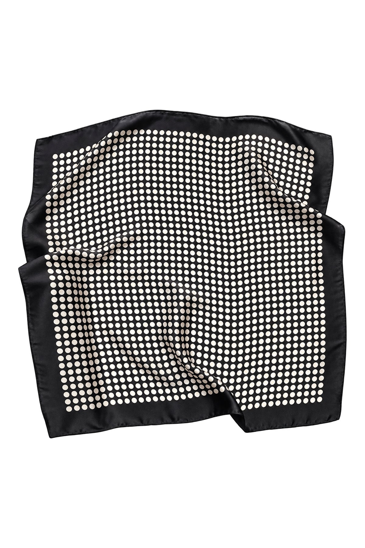 POLKA - czarno-kremowa jedwabna apaszka damska w grochy 70 × 70 cm KAMEA