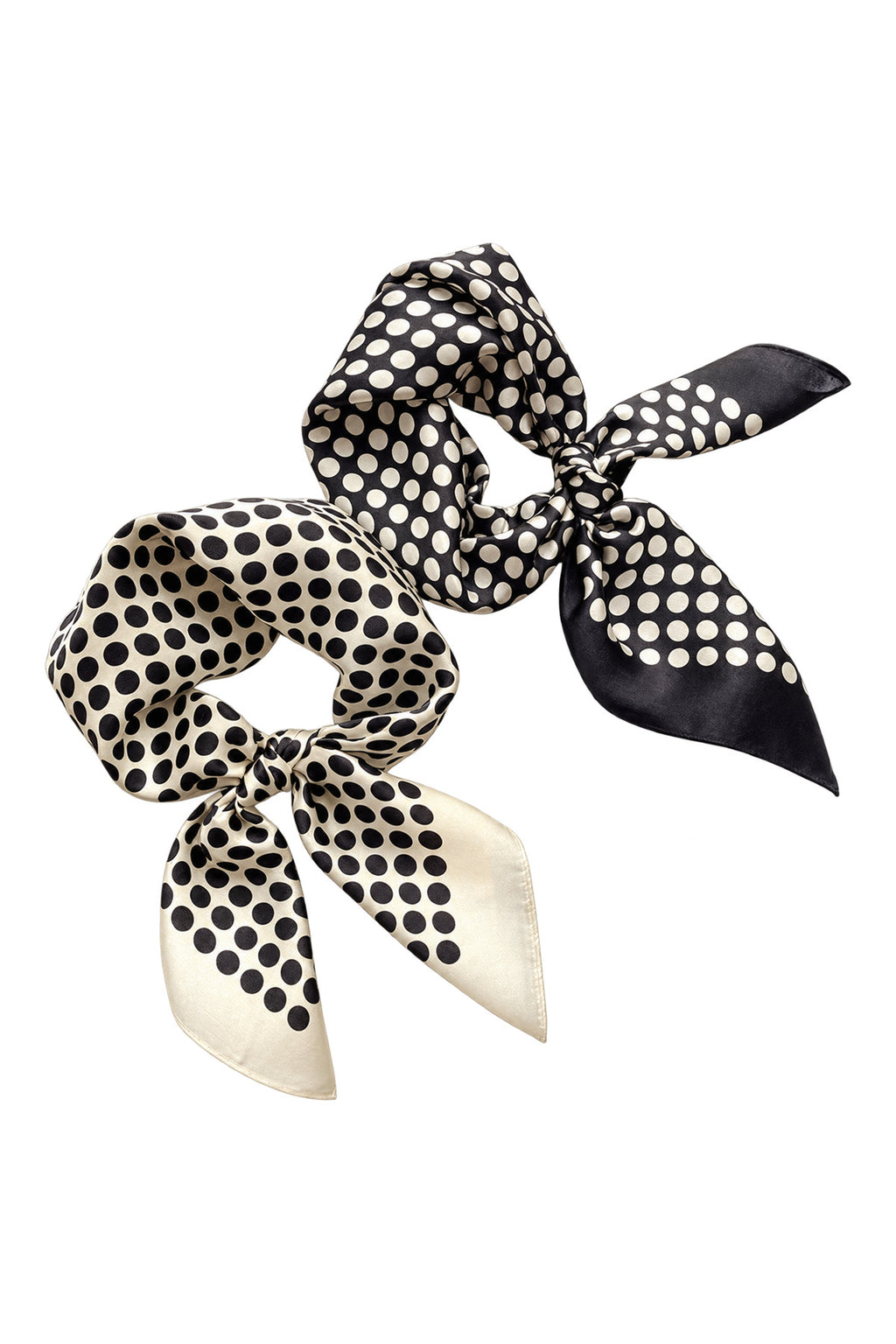POLKA - czarno-kremowa jedwabna apaszka damska w grochy 70 × 70 cm KAMEA