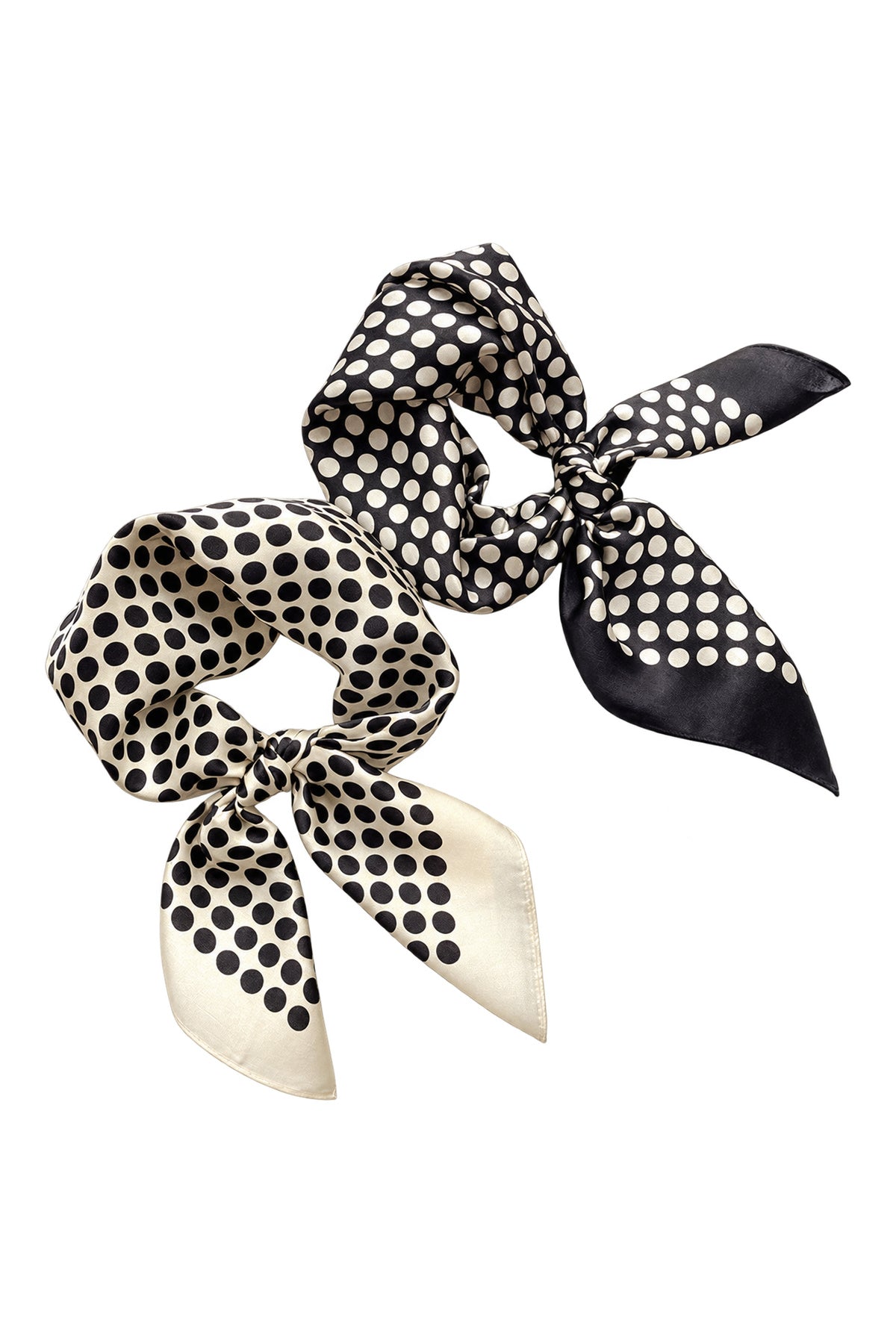 POLKA - czarno-kremowa jedwabna apaszka damska w grochy 70 × 70 cm KAMEA