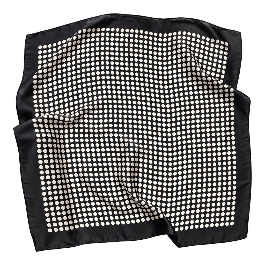 POLKA - czarno-kremowa jedwabna apaszka damska w grochy 70 × 70 cm KAMEA