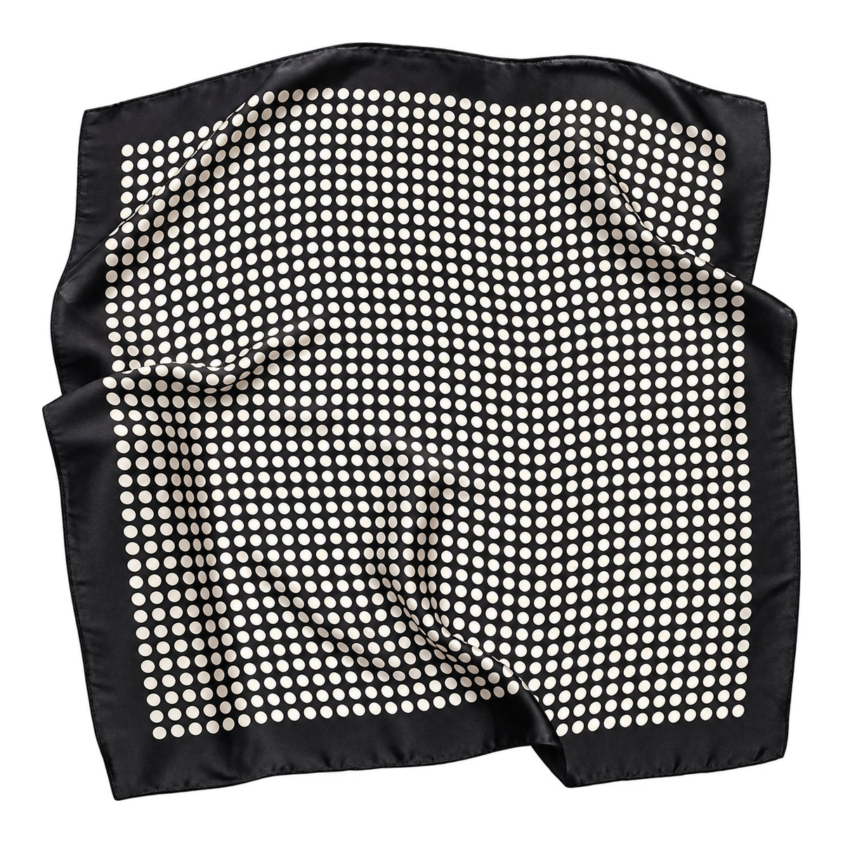 POLKA - czarno-kremowa jedwabna apaszka damska w grochy 70 × 70 cm KAMEA
