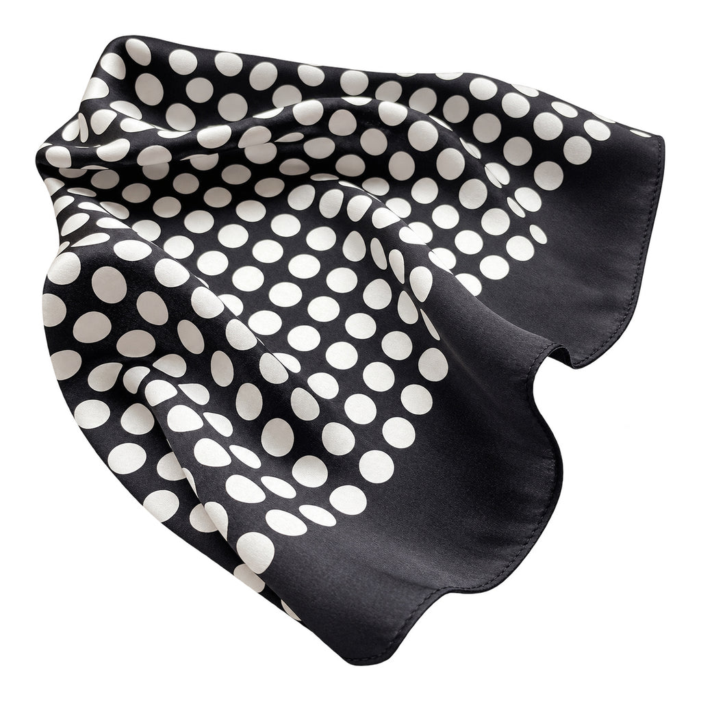 POLKA - czarno-kremowa jedwabna apaszka damska w grochy 70 × 70 cm KAMEA