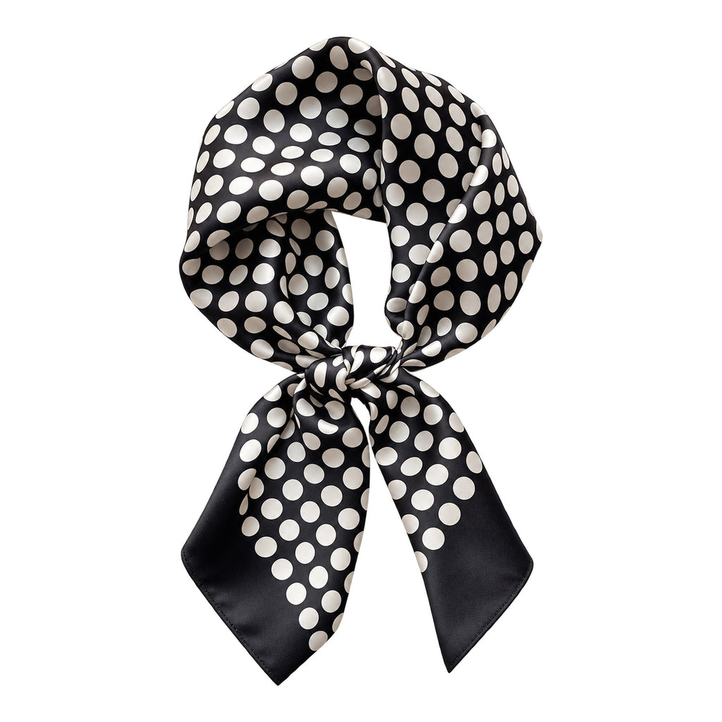 POLKA - czarno-kremowa jedwabna apaszka damska w grochy 70 × 70 cm KAMEA