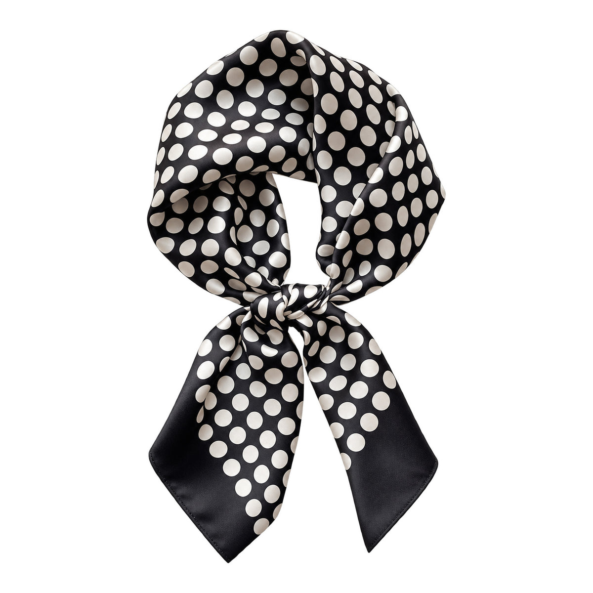 POLKA - czarno-kremowa jedwabna apaszka damska w grochy 70 × 70 cm KAMEA