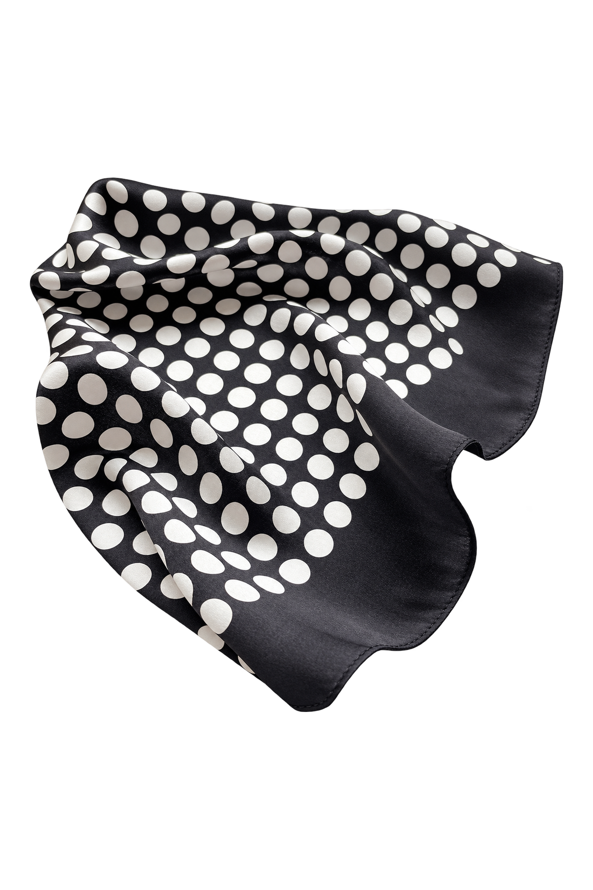 POLKA - czarno-kremowa jedwabna apaszka damska w grochy 70 × 70 cm KAMEA