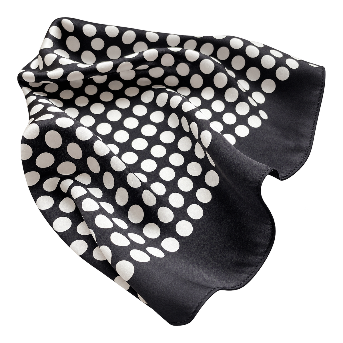 POLKA - czarno-kremowa jedwabna apaszka damska w grochy 70 × 70 cm KAMEA