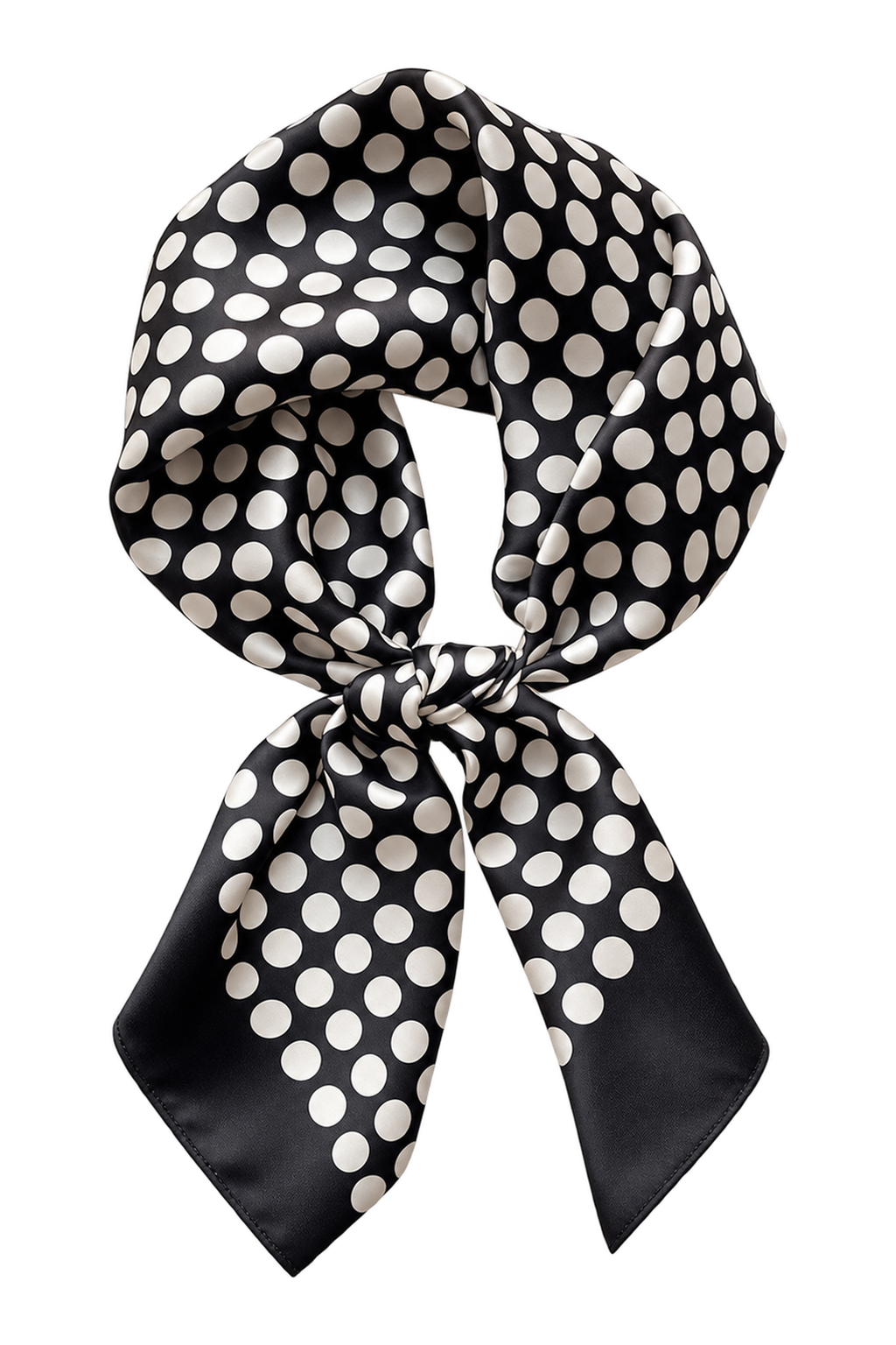 POLKA - czarno-kremowa jedwabna apaszka damska w grochy 70 × 70 cm KAMEA