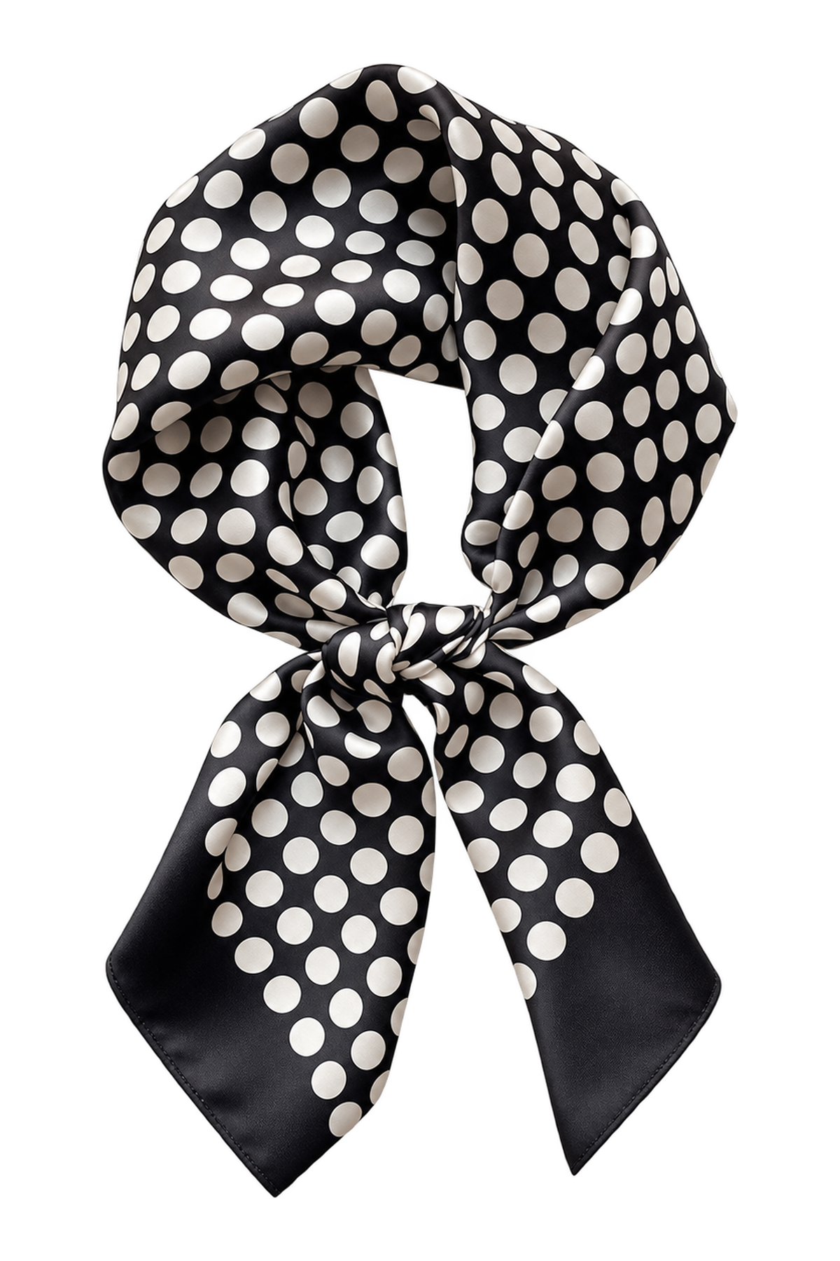 POLKA - czarno-kremowa jedwabna apaszka damska w grochy 70 × 70 cm KAMEA