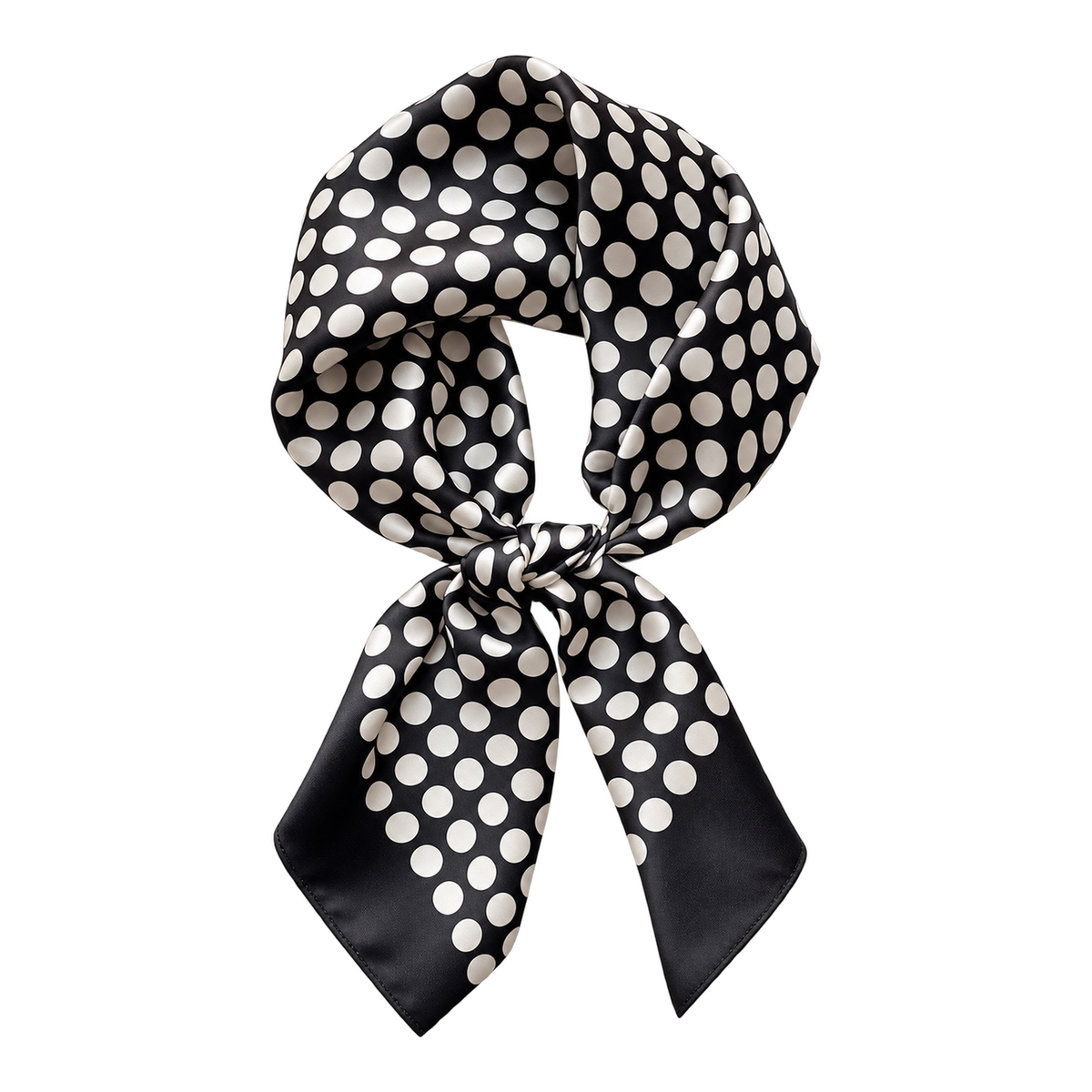 POLKA - czarno-kremowa jedwabna apaszka damska w grochy 70 × 70 cm KAMEA