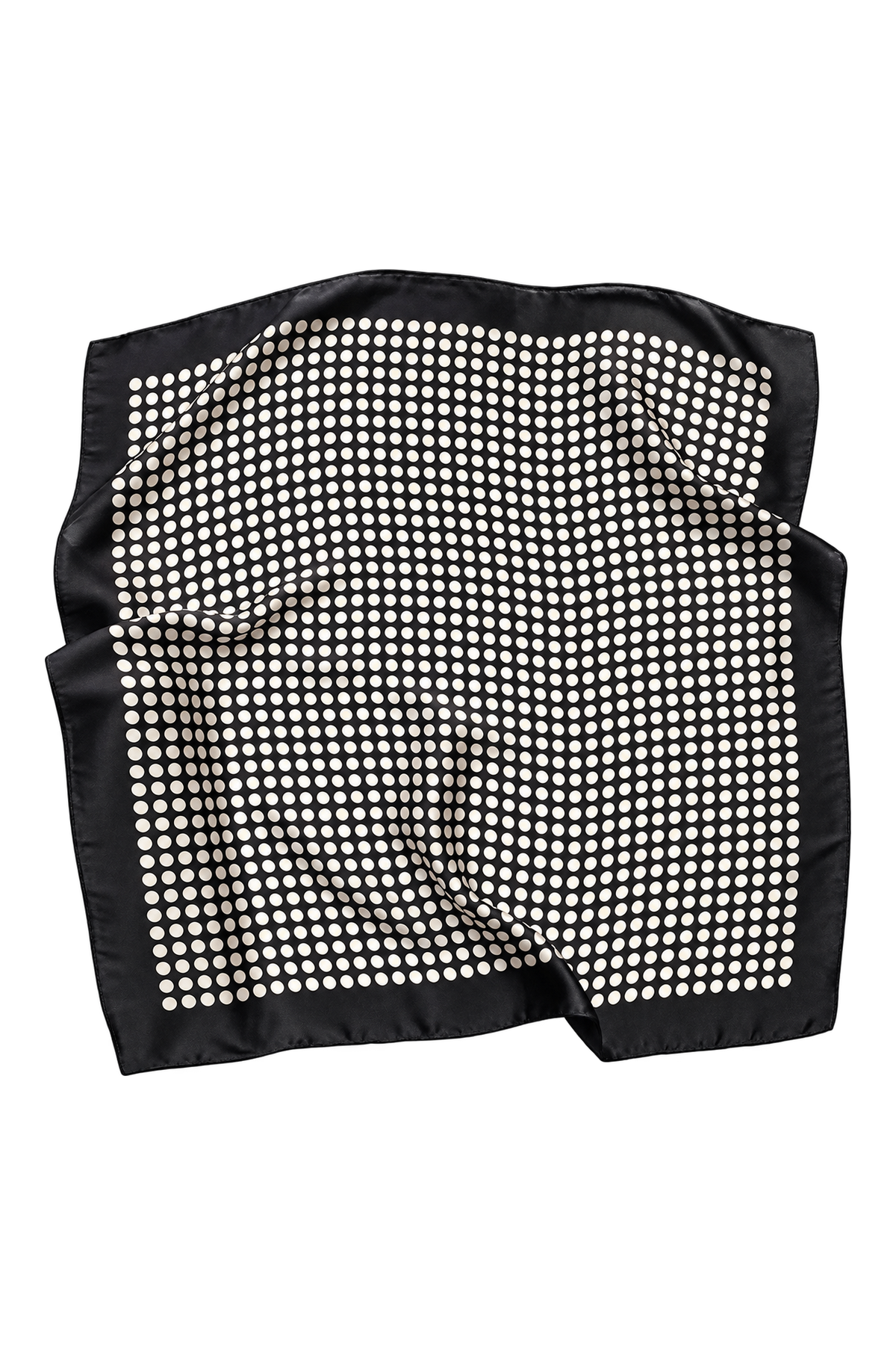 POLKA - czarno-kremowa jedwabna apaszka damska w grochy 70 × 70 cm KAMEA