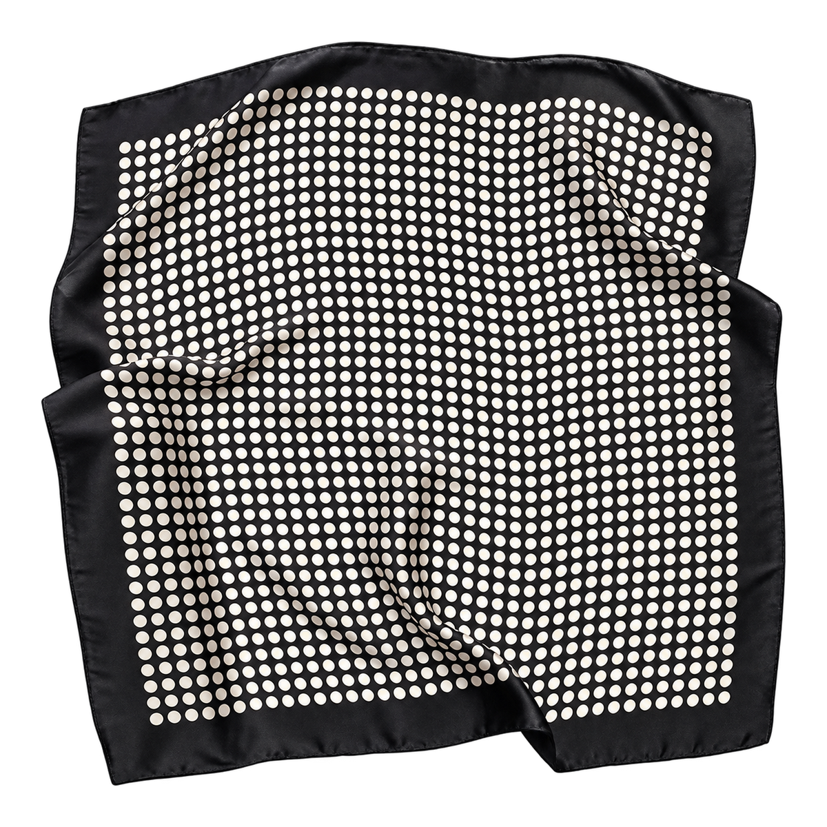 POLKA - czarno-kremowa jedwabna apaszka damska w grochy 70 × 70 cm KAMEA
