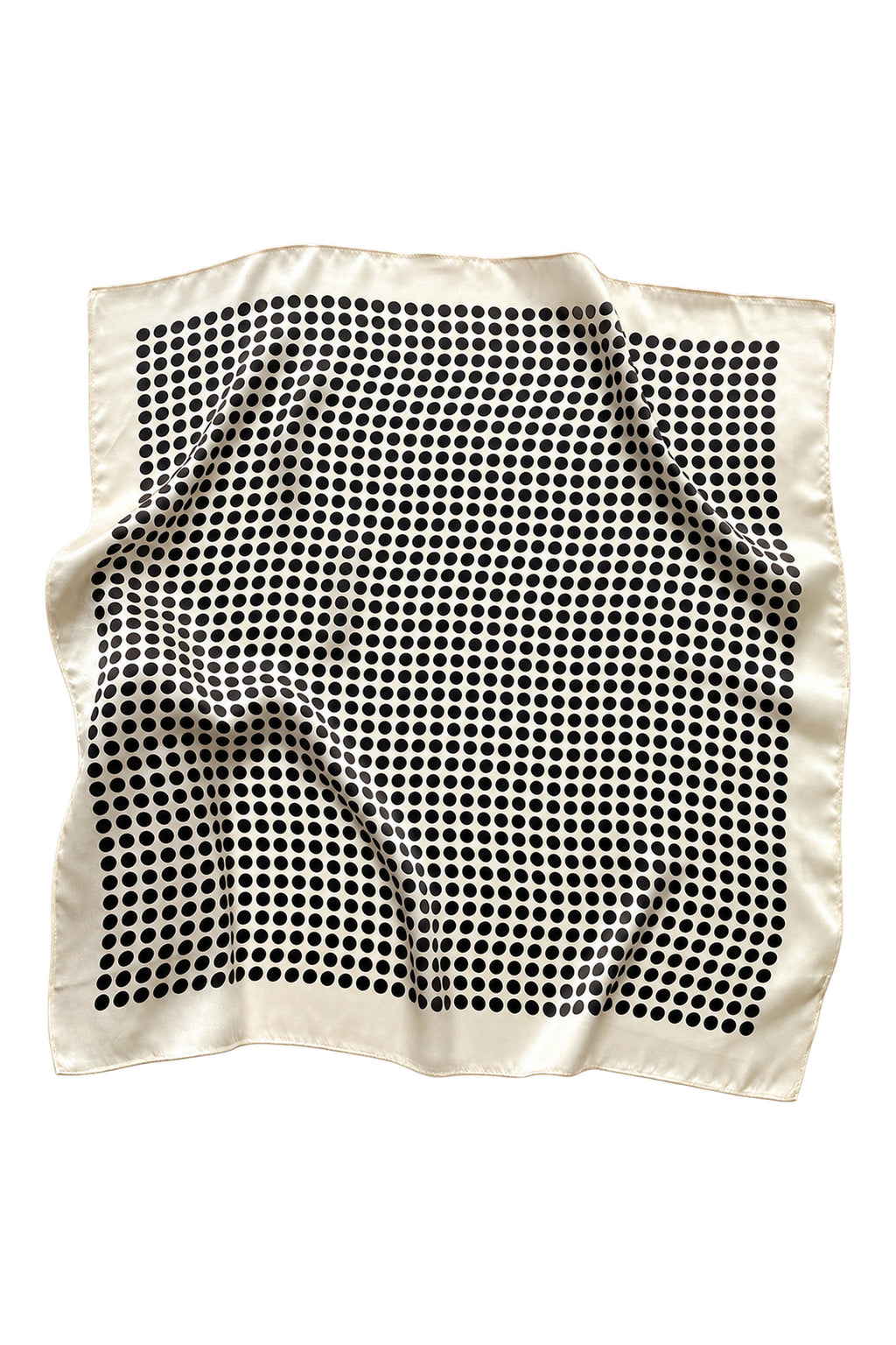 POLKA - kremowo-czarna jedwabna apaszka damska w grochy 70 × 70 cm KAMEA