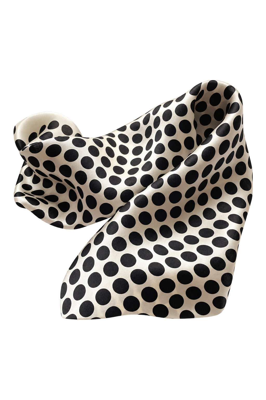 POLKA - kremowo-czarna jedwabna apaszka damska w grochy 70 × 70 cm KAMEA