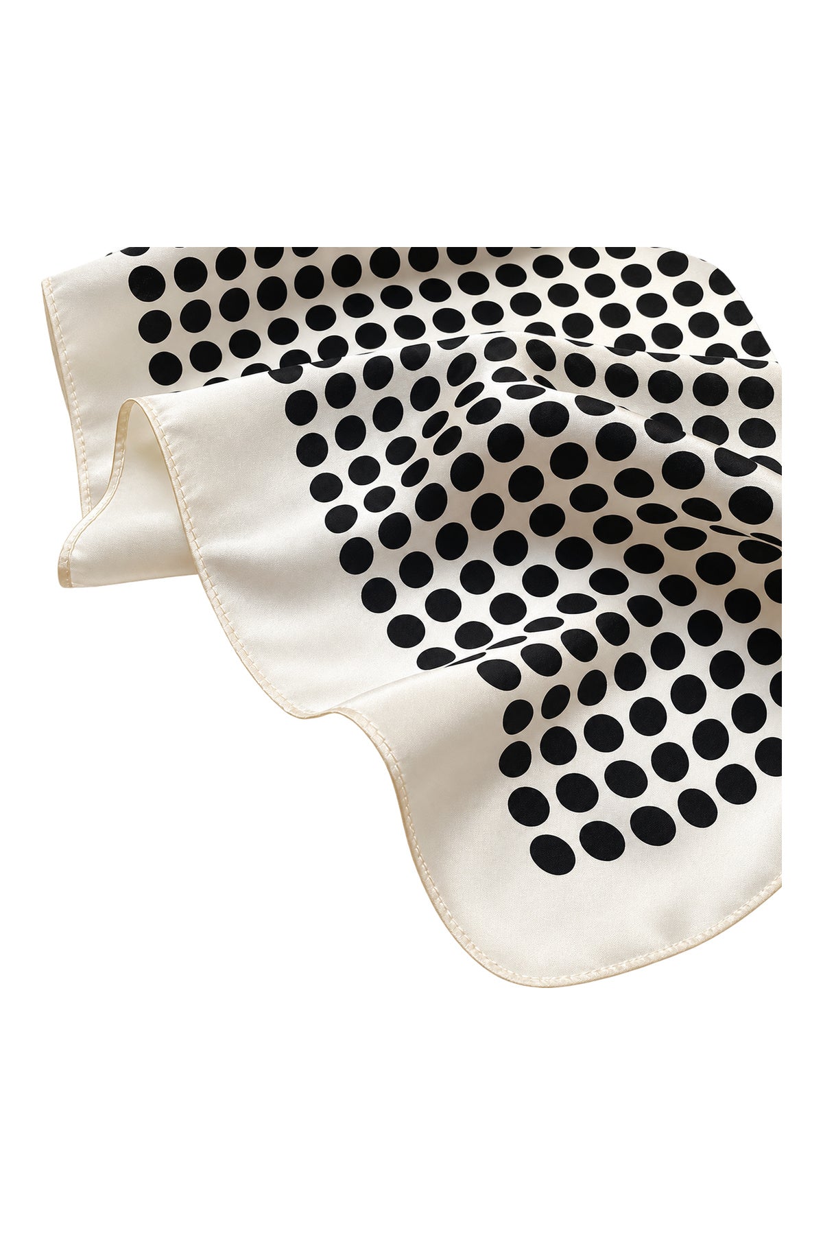 POLKA - kremowo-czarna jedwabna apaszka damska w grochy 70 × 70 cm KAMEA