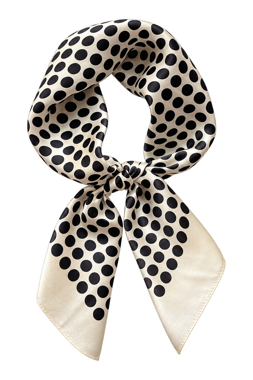 POLKA - kremowo-czarna jedwabna apaszka damska w grochy 70 × 70 cm KAMEA
