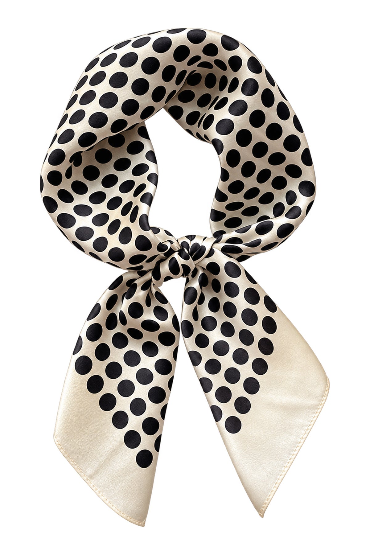 POLKA - kremowo-czarna jedwabna apaszka damska w grochy 70 × 70 cm KAMEA
