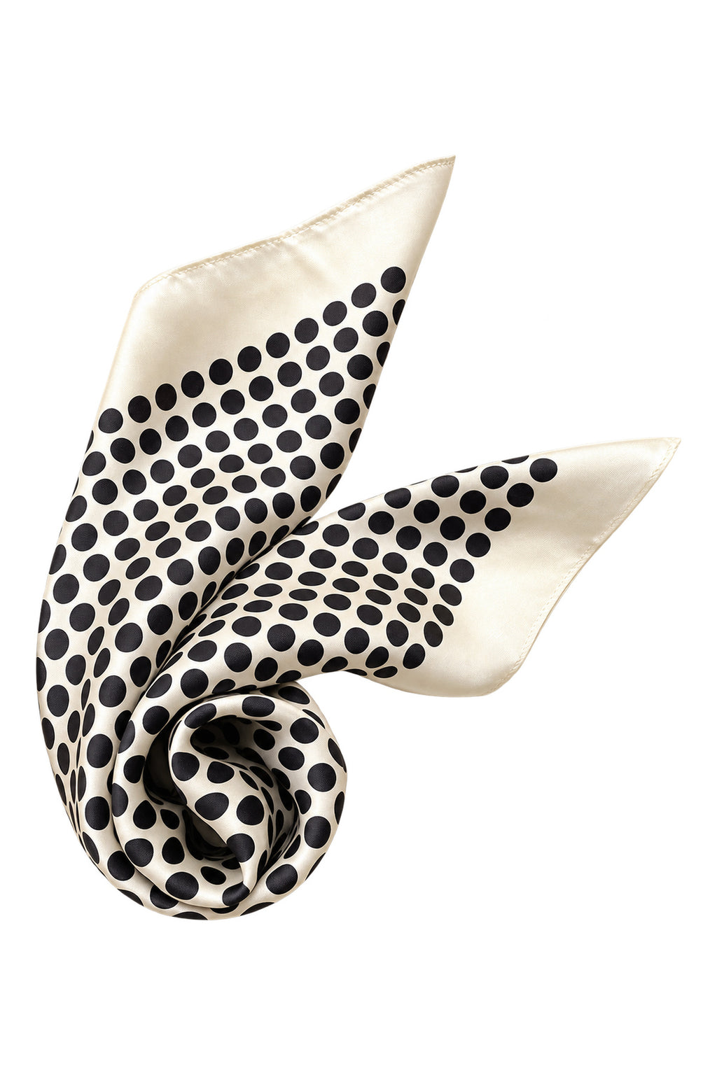 POLKA - kremowo-czarna jedwabna apaszka damska w grochy 70 × 70 cm KAMEA
