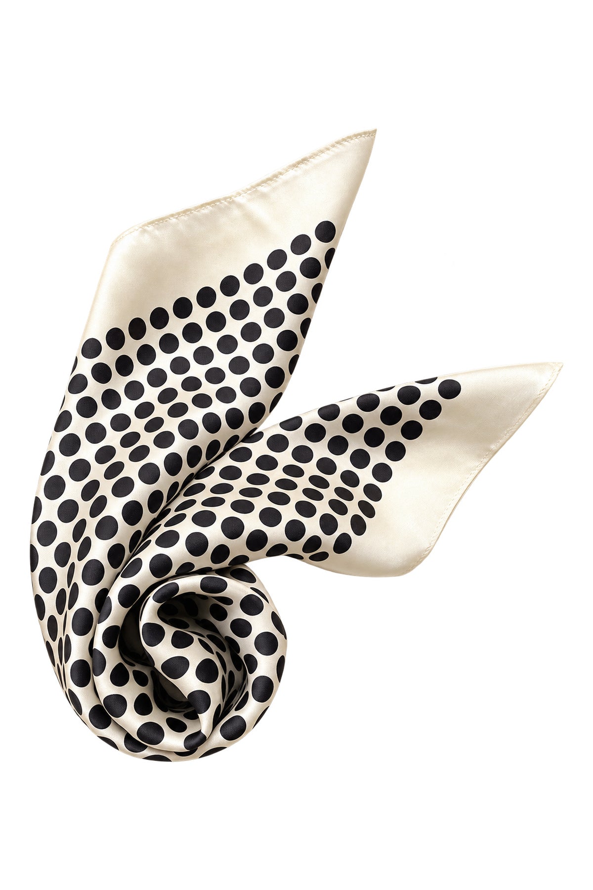 POLKA - kremowo-czarna jedwabna apaszka damska w grochy 70 × 70 cm KAMEA
