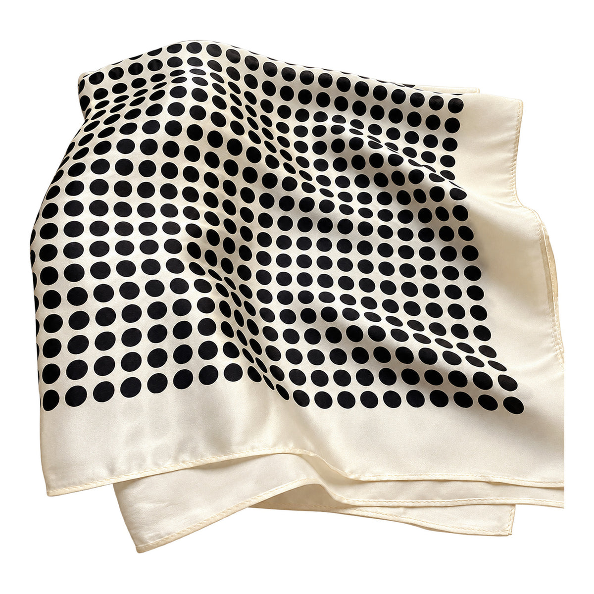 POLKA - kremowo-czarna jedwabna apaszka damska w grochy 70 × 70 cm KAMEA