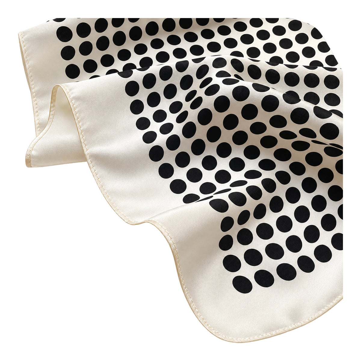 POLKA - kremowo-czarna jedwabna apaszka damska w grochy 70 × 70 cm KAMEA