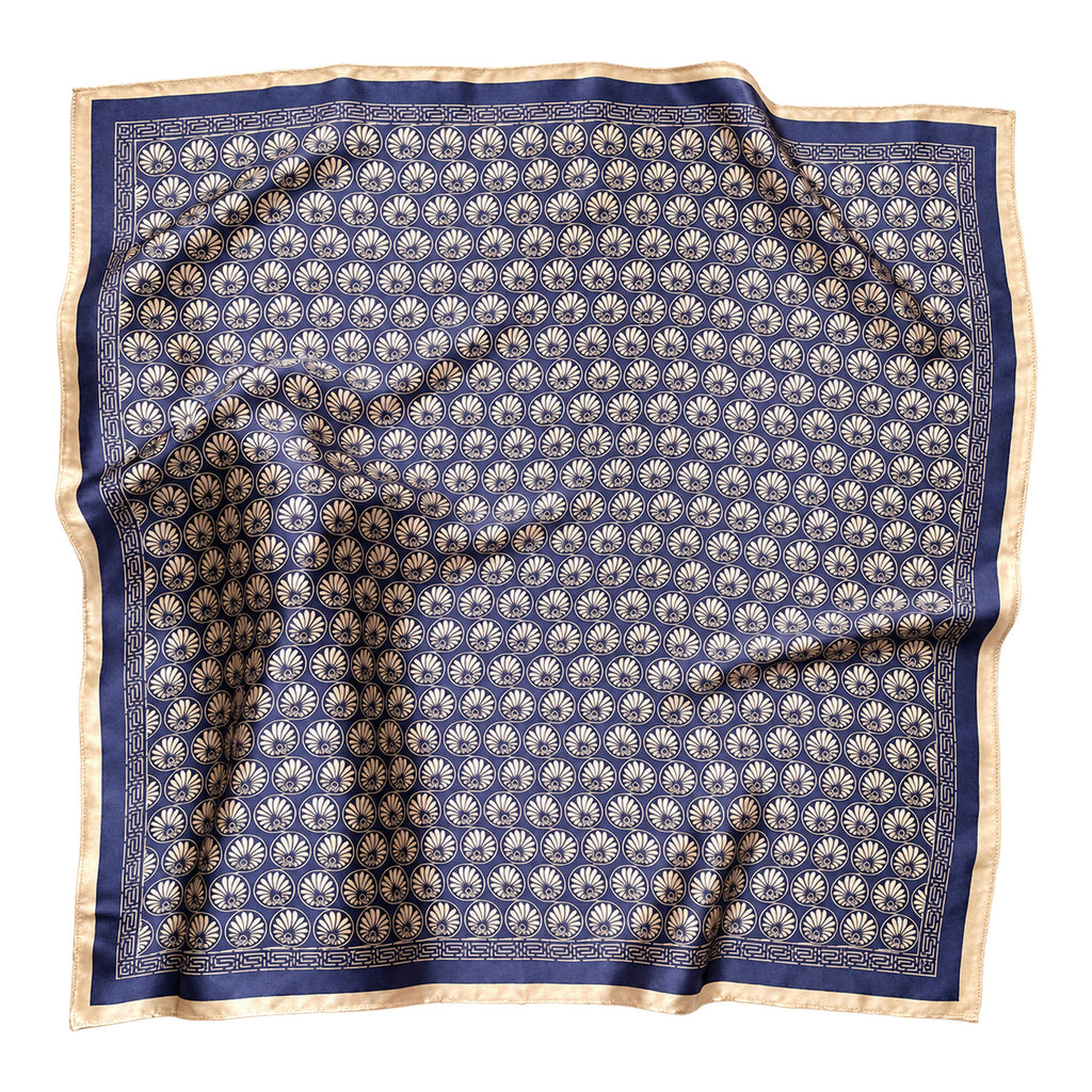MAREA - granatowo-złota jedwabna apaszka damska 70 × 70 cm KAMEA