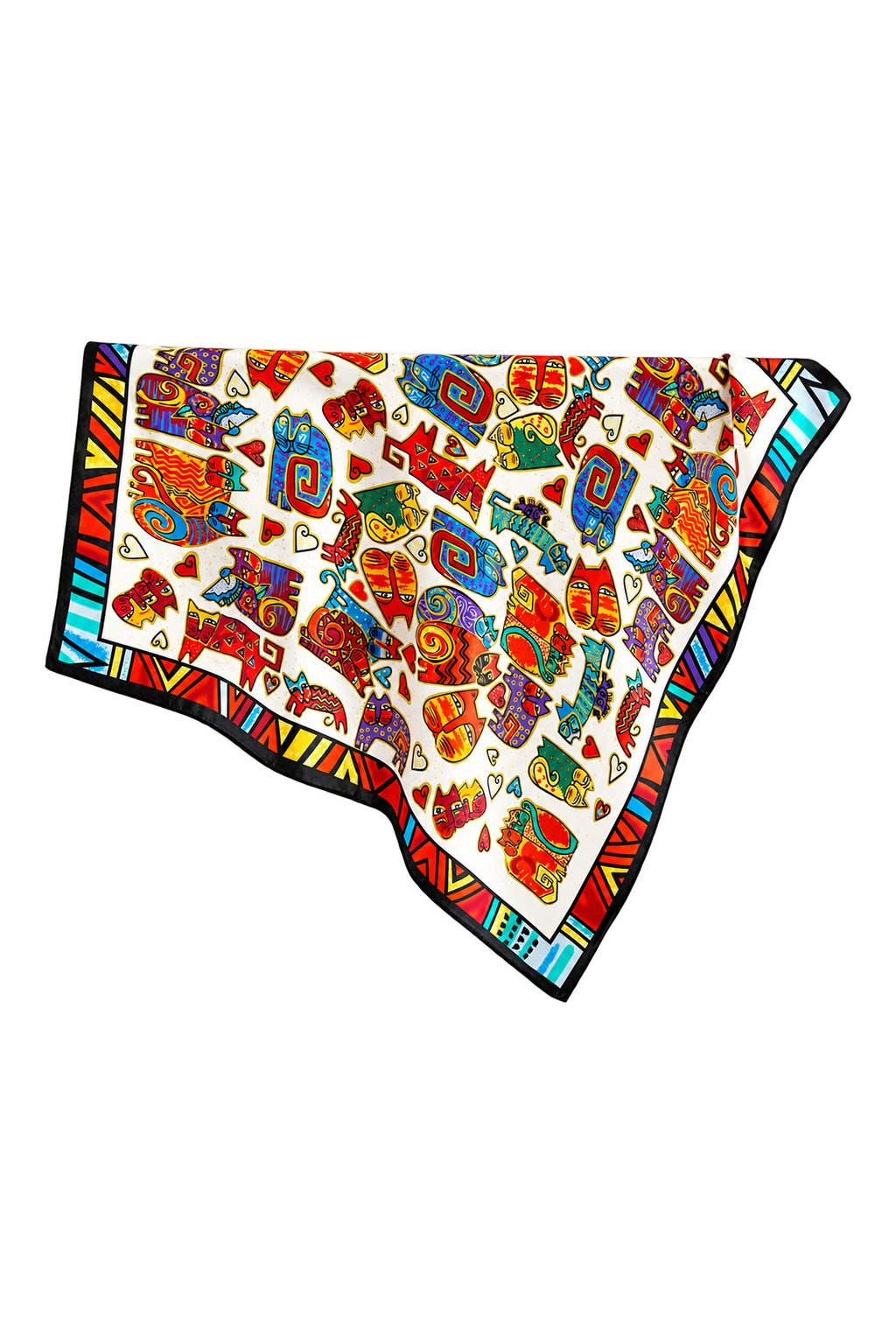 FELICITY - kolorowa jedwabna apaszka damska w koty i serca 70 × 70 cm KAMEA