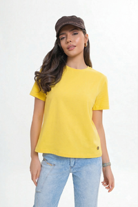 Baumwollbluse mit Schulterpolstern – ein elegantes Basic. Farbe: Gelb