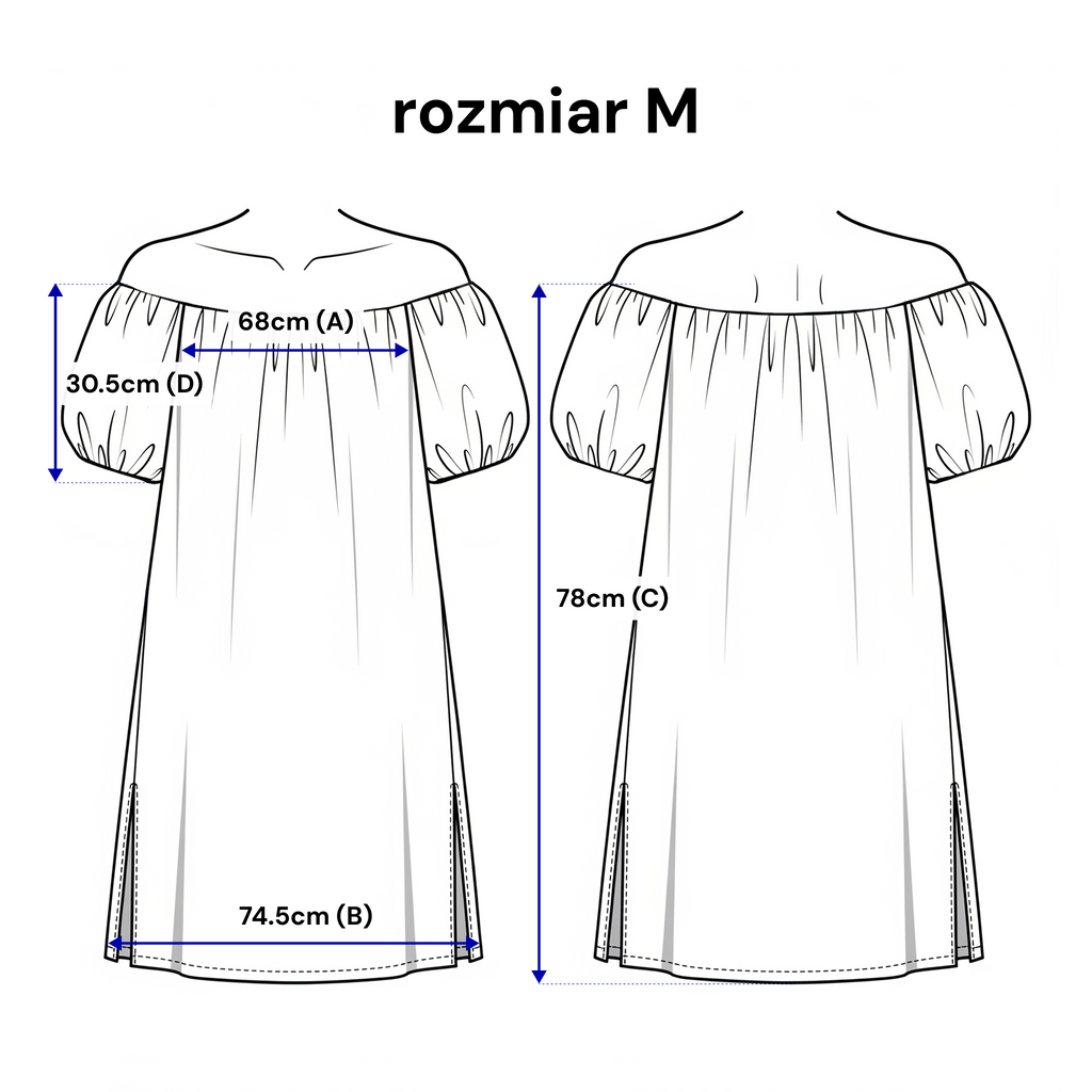 Romantyczna sukienka w kolorze błękitnym, z gumą w rękawach i subtelnymi rozporkami | Bastet | Spironik.pl