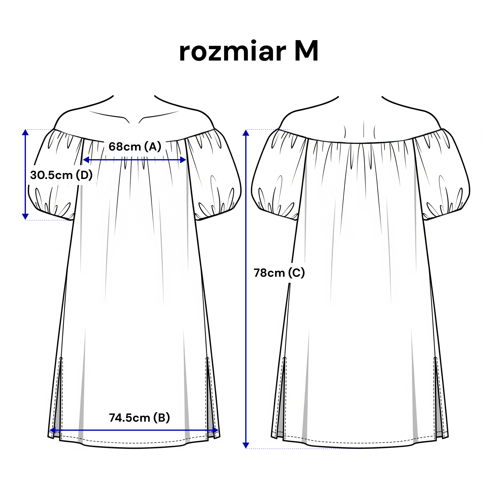Romantyczna sukienka w kolorze błękitnym, z gumą w rękawach i subtelnymi rozporkami | Bastet | Spironik.pl