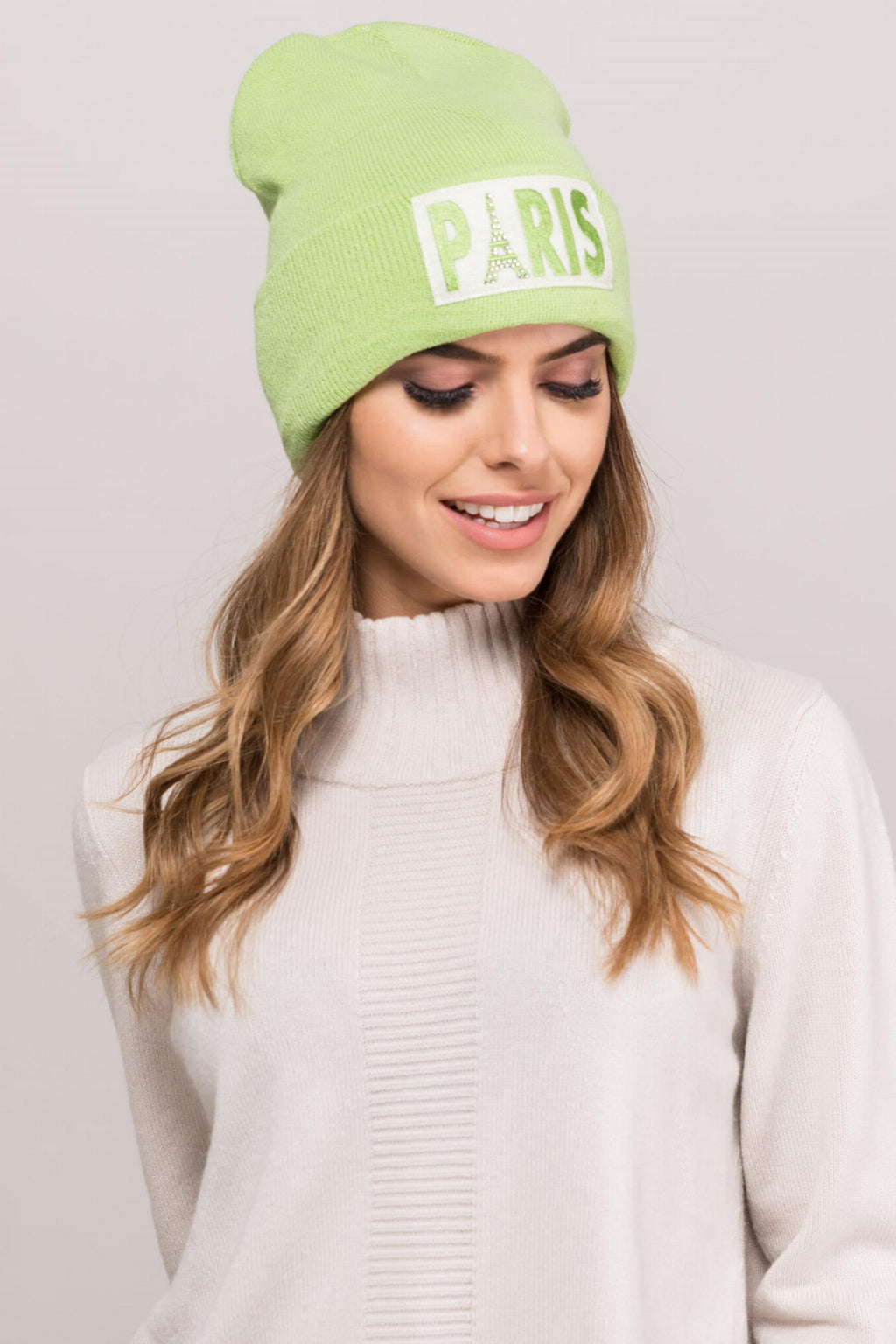 Czapki, Model: Paria, Kolor: zielony, Skład materiału: 80% Akryl; 20% Wełna, Rozmiar: Uniwersalny (54-60) (Czapki, zdjęcie 2)