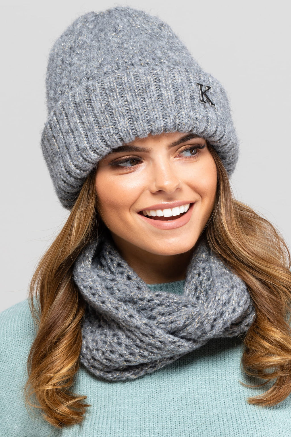 Komin Damski, Model: Arkansas-Komin, Kolor: szary, Skład materiału: 44% Poliakryl; 21% Poliester Metalic; 20% Poliamid; 10% Wełna; 5% Alpaka (Komin Damski, zdjęcie 2)