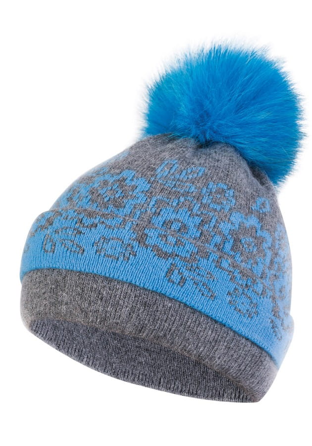Czapki, Model: Lessie-Pompon Fox, Kolor: szary, Skład materiału: 40% Angora; 30% Wełna; 30% Akryl, Przeznaczenie: Jesień/Zima, Rozmiar: Uniwersalny (54-60) (Czapki, zdjęcie 2)