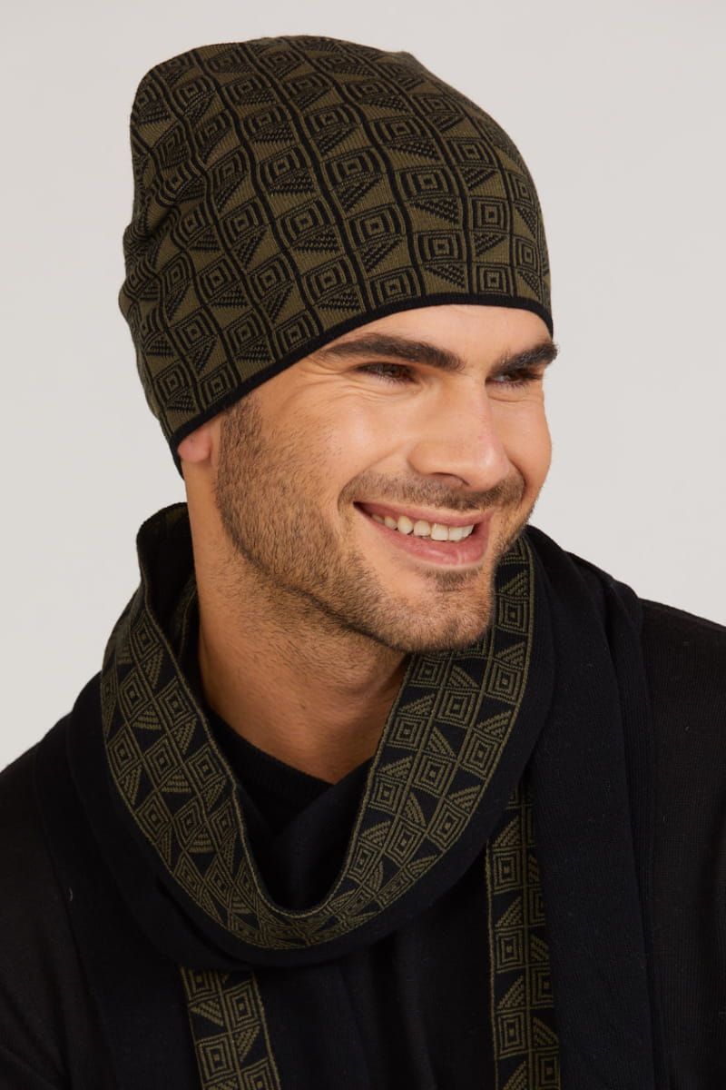 Czapka Męska, Model: Rafael, Kolor: khaki, Skład materiału: 97% Wiskoza; 3% Elastan, Rozmiar: Uniwersalny (54-62)