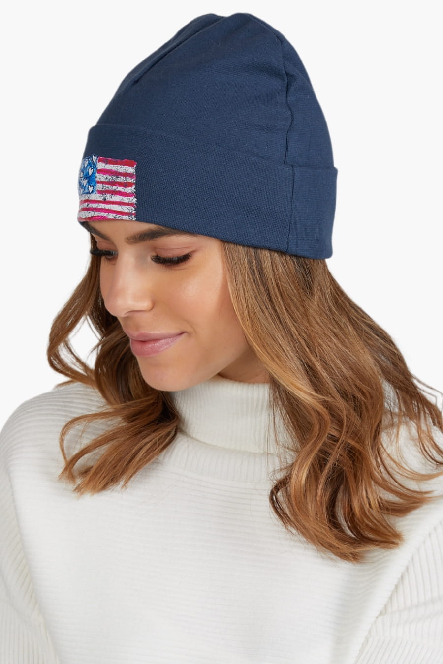 Czapka Damska, Model: Lucy-Flaga, Kolor: jeansowy, Skład materiału: 97% Bawełna; 3% Elastan, Rozmiar: Uniwersalny (54-60) (Czapka Damska, zdjęcie 3)