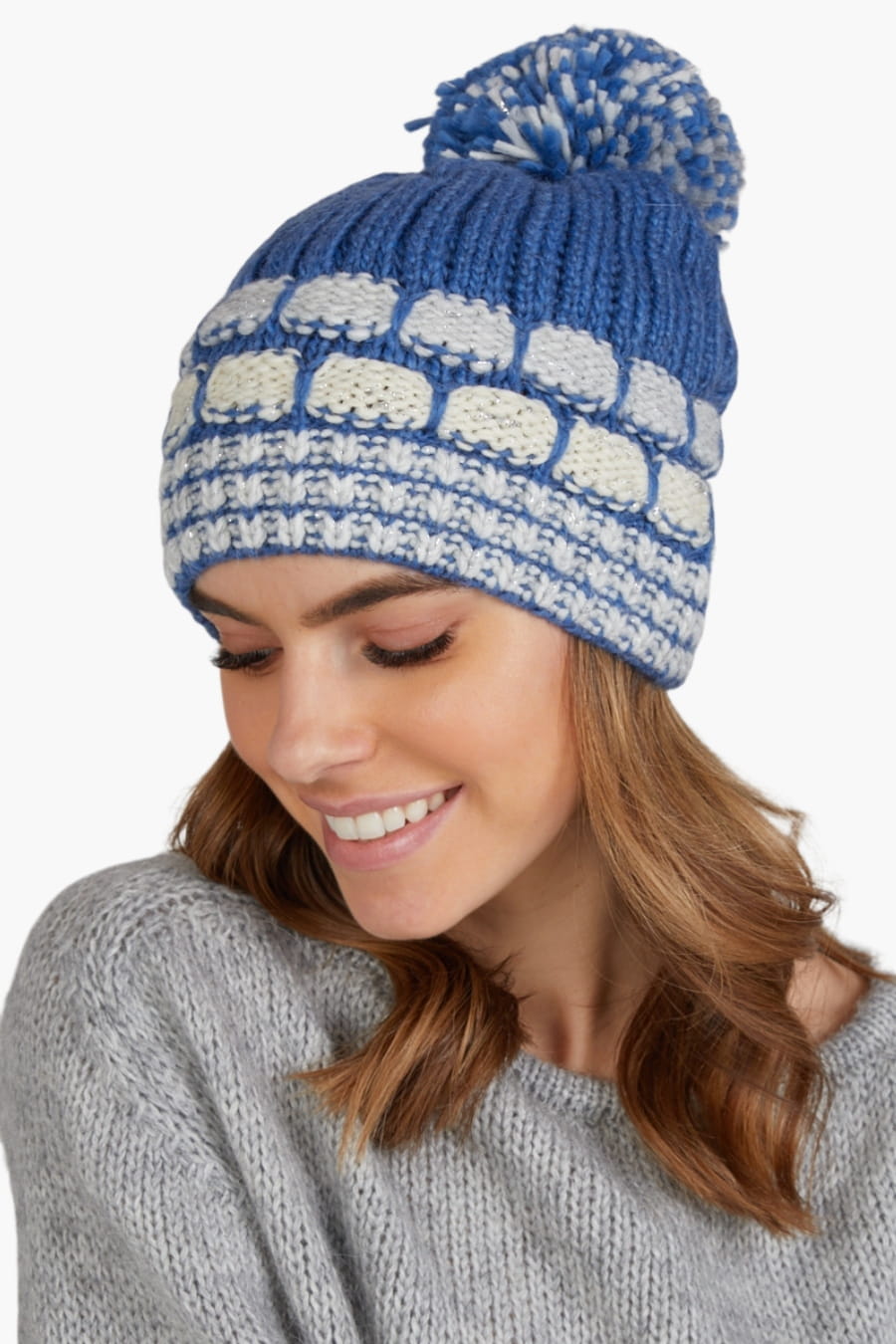 Czapka Damska, Model: Amanda, Kolor: niebieski, Skład materiału: 30% Wełna; 30% Akryl; 20% Alpaka; 20% Moher, Przeznaczenie: Jesień/Zima, Rozmiar: Uniwersalny (54-60) (Czapka Damska, zdjęcie 2)