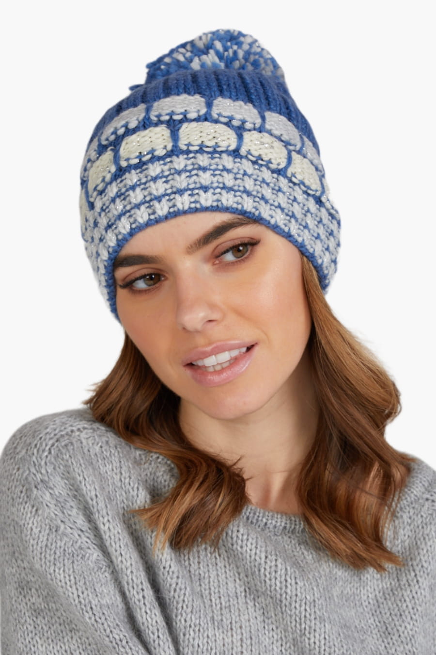 Czapka Damska, Model: Amanda, Kolor: niebieski, Skład materiału: 30% Wełna; 30% Akryl; 20% Alpaka; 20% Moher, Przeznaczenie: Jesień/Zima, Rozmiar: Uniwersalny (54-60) (Czapka Damska, zdjęcie 3)