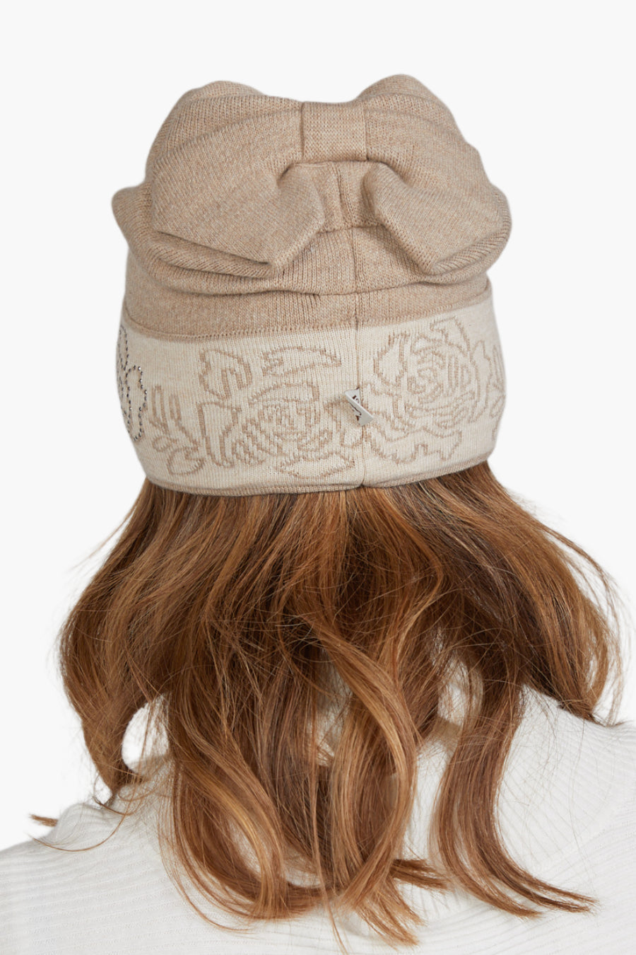 Czapka Damska, Model: Liliana_Kokarda, Kolor: ciemny beżowy, Skład materiału: 55% Akryl; 30% Wełna; 15% Poliamid, Rozmiar: Uniwersalny (54-60) (Czapka Damska, zdjęcie 5)