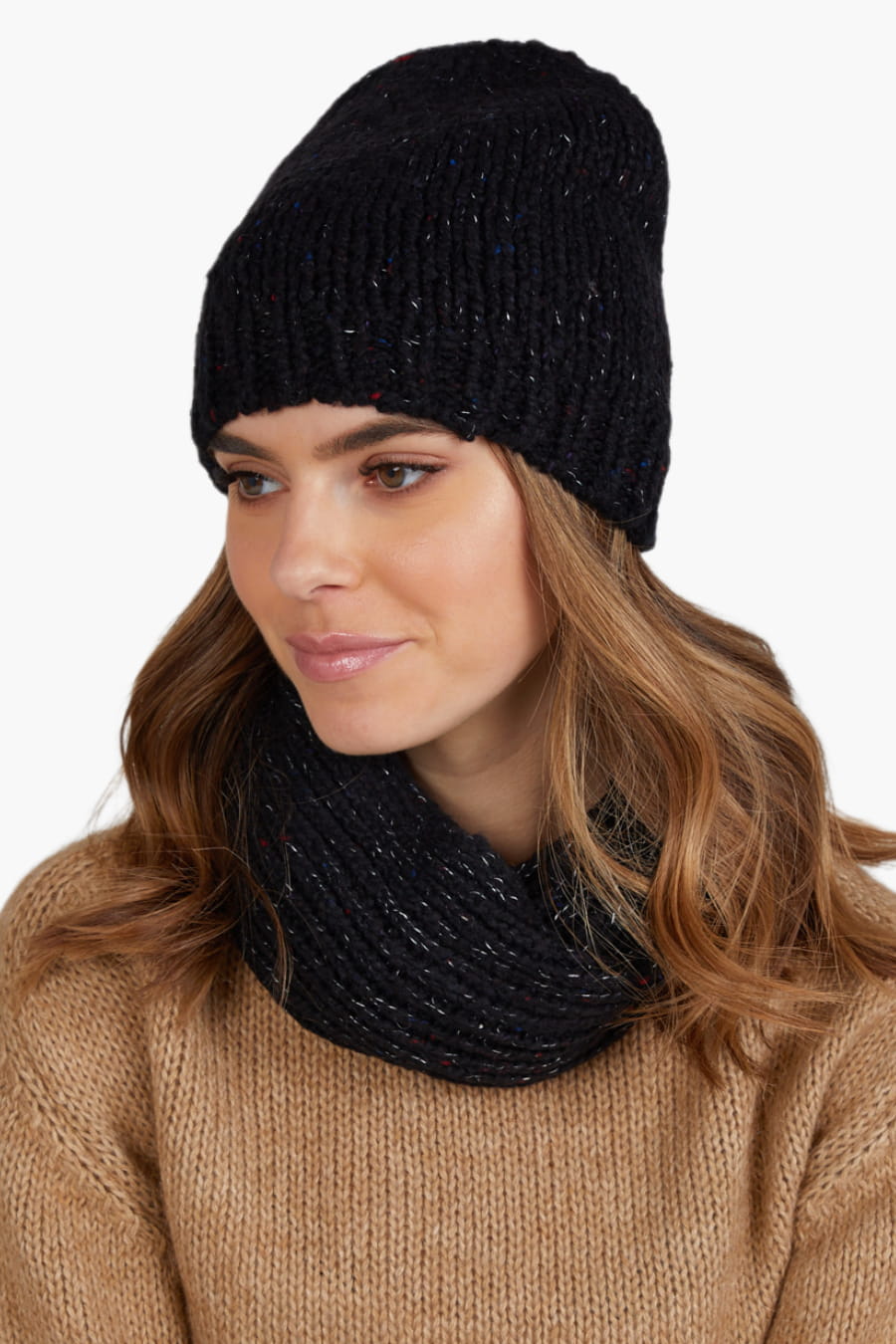 Komplet (Czapka+ Komin), Model: Ameli-Komplet (Czapka + Komin), Kolor: czarny, Skład materiału: 33% Akryl; 25% Wełna; 20% Poliester; 14% Nylon; 8% Wiskoza, Rozmiar: Uniwersalny (54-60) (Komplet (Czapka+ Komin), zdjęcie 4)