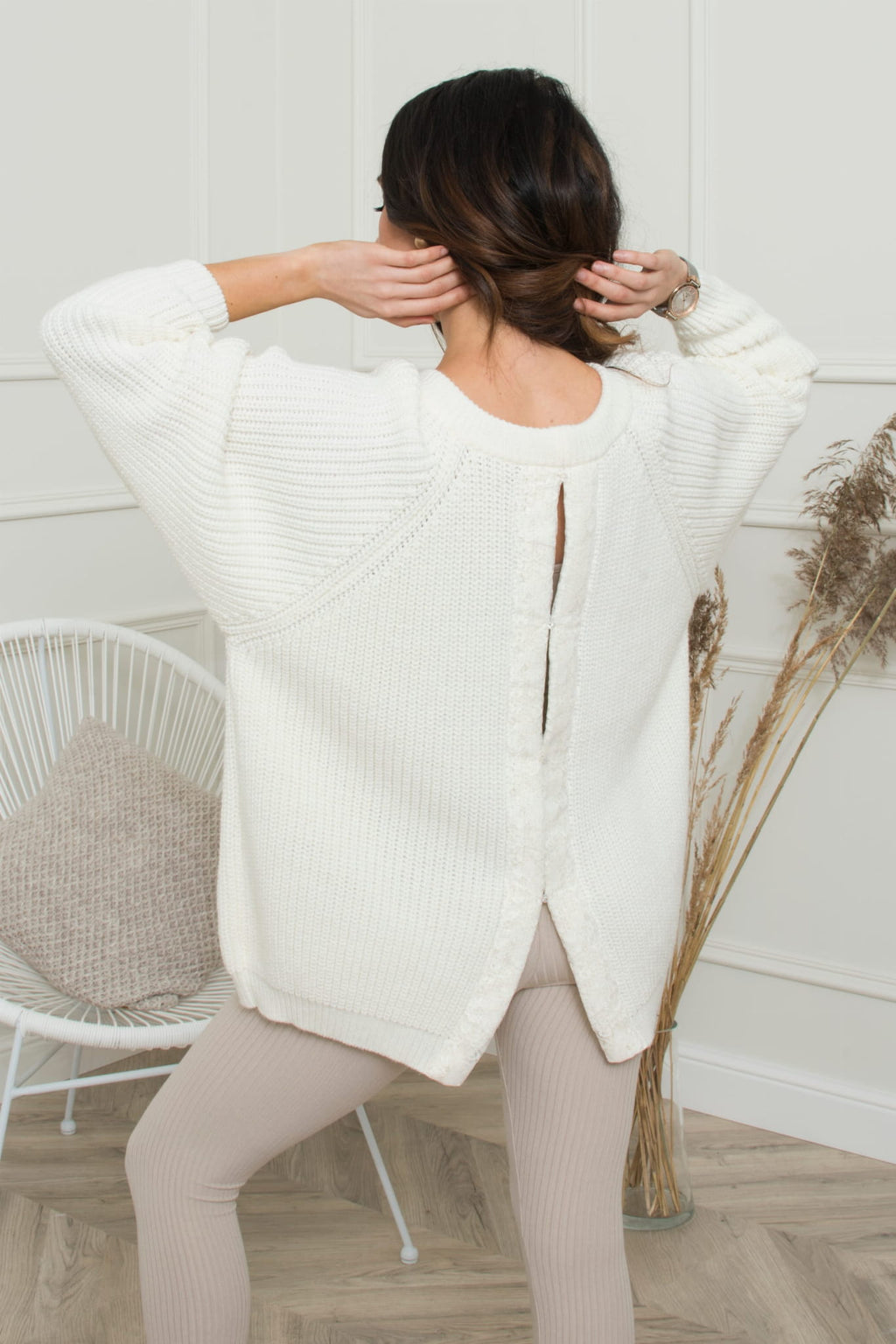 Sweter Damski, Model: Rosalia, Kolor: ekru, Skład materiału: 50% Akryl; 30% Wełna; 10% Wiskoza; 10% Alpaka, Przeznaczenie: Wielosezonowe (Sweter Damski, zdjęcie 2)