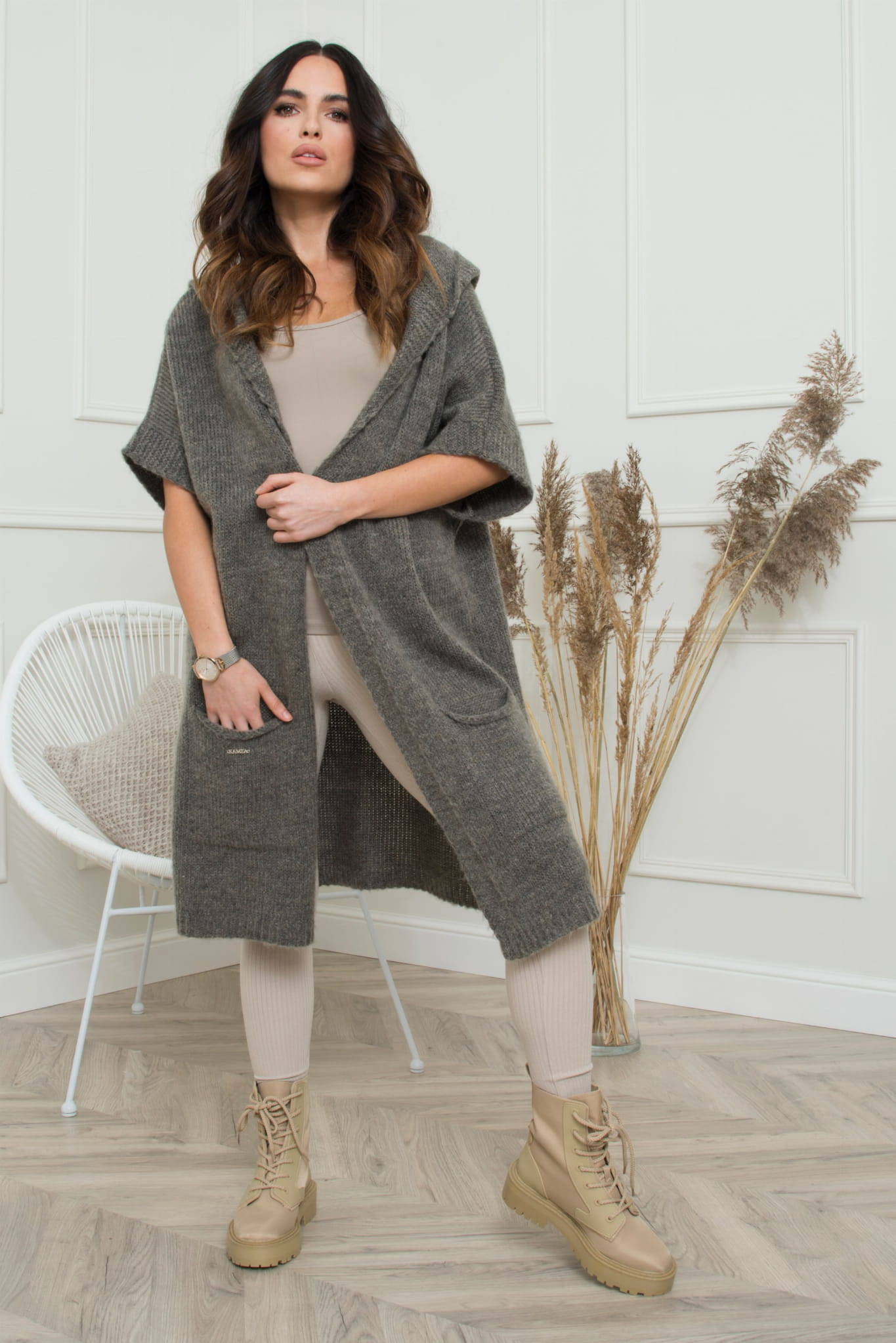 Kardigan Damski, Model: Tokio, Kolor: brązowy, Skład materiału: 50% Poliakryl; 26% Wełna; 24% Poliester (Kardigan Damski, zdjęcie 3)