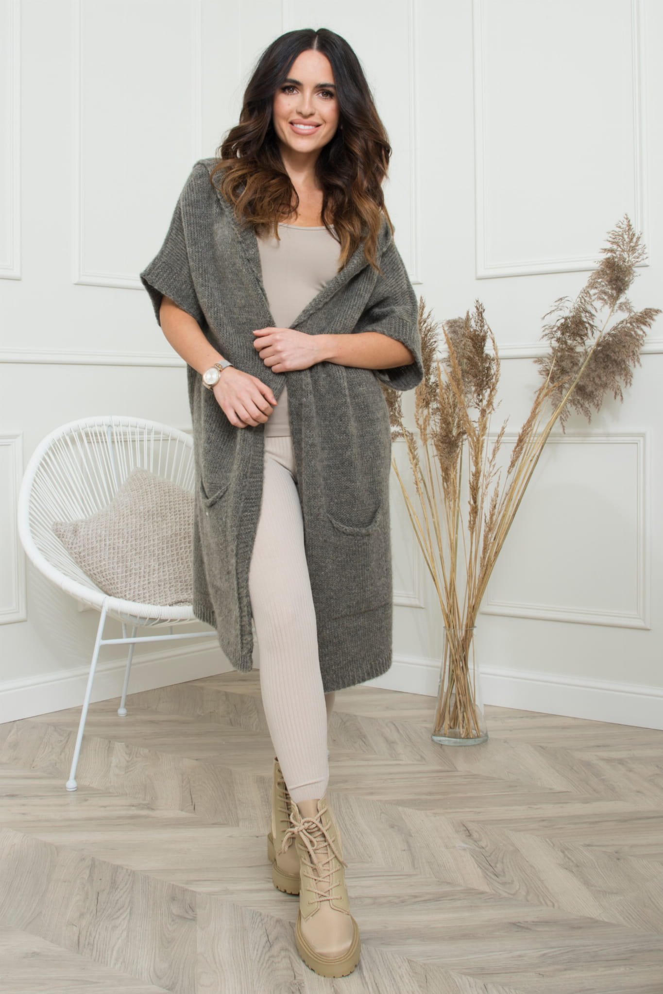 Kardigan Damski, Model: Tokio, Kolor: brązowy, Skład materiału: 50% Poliakryl; 26% Wełna; 24% Poliester (Kardigan Damski, zdjęcie 2)