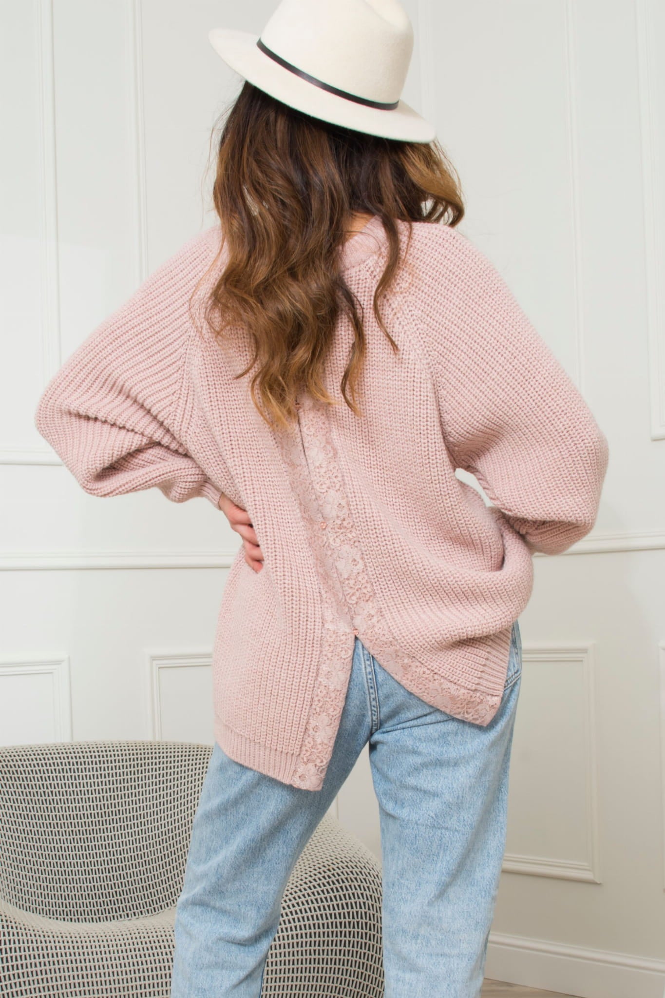 Sweter Damski, Model: Rosalia, Kolor: różowy, Skład materiału: 50% Akryl; 30% Wełna; 10% Wiskoza; 10% Alpaka (Sweter Damski, zdjęcie 2)