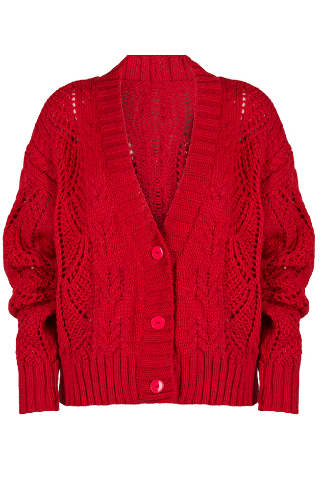 Kardigan Damski, Model: Kiara, Kolor: koralowy, Skład materiału: 60% Akryl; 30% Wełna; 10% Alpaka