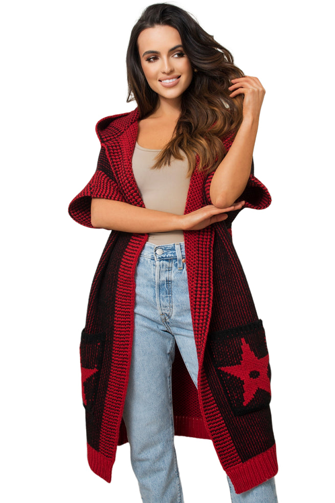 Kardigan Damski, Model: Pandora, Kolor: czarny-red, Skład materiału: 55% Poliakryl; 25% Wełna; 10% Poliester; 10% Alpaka (Kardigan Damski, zdjęcie 3)
